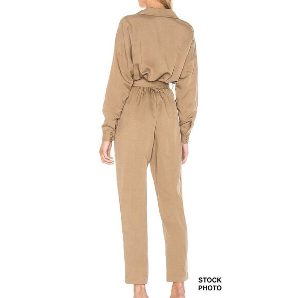Revolve L'Academie Reed Jumpsuit Khaki Brown V Neck City Chic Tencel Linen NWOT - Picture 8 of 12